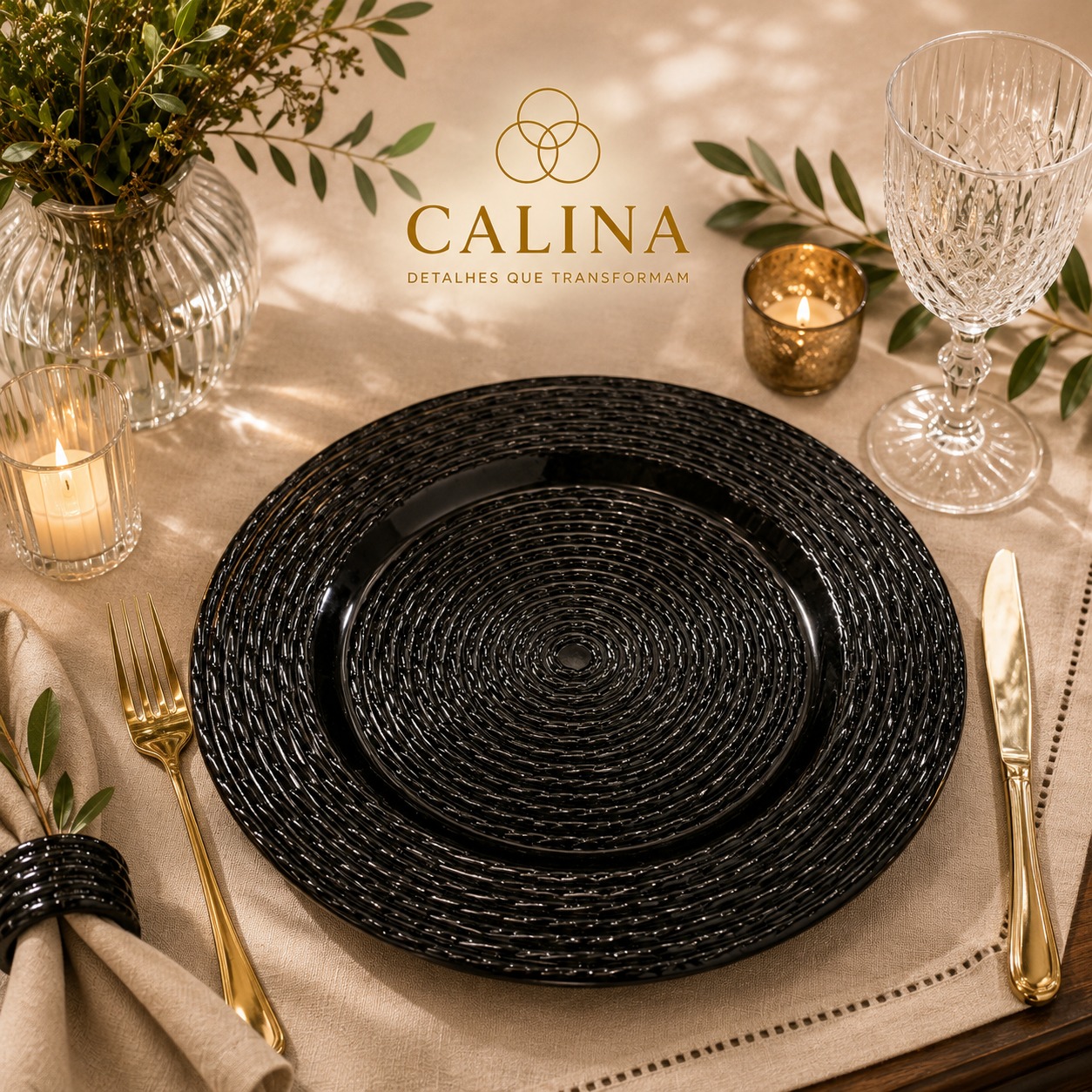Sousplat preto texturizado CALINA
